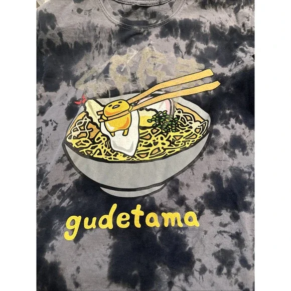 Gudetama T-Shirt Medium The Lazy Egg Tie‎ Dye Gray Ramen Chopsticks Tee Sanrio - Picture 4 of 5